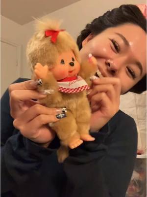 monchhichi channeling her inner @toomuchtime1999 🍎 #monchhichi #monchhichidoll #enya 