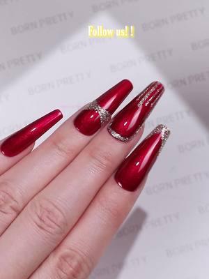 Red Ruby Nails❤️ Using #bornpretty ❤️Shimmer Pearl Gel Polish Scarlet Ruby (59761) ✨2 Bottles Platinum Gold & Silver Paint Gel: Gold (59212) 💅Super Top Coat (58775) Tap the bio or visit bornpretty.com and search the product id to find same nail supply🥰 #nailart #nailsdesign #gelnails #naillover #athomenails #nails2inspire #nailartist #nailswag #rednails #winternails #allshinonme #glitternails #shinynails #fypシ゚viral 