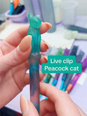 Clip from a live. I hope the customer liked their peacock cat crochet hook. #LIVEhighlights #TikTokLIVE #LIVE #crochet #crochethooks #handmade #resinart 