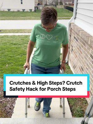 Having difficulty navigating high porch steps with crutches? 🤔 Watch as Cindy, PT, breaks down the technique for safely navigating porch or stoop steps. Follow, Like & Subscribe for more tips and tricks for using mobility aids and health equipment safely. #crutches #mobility #homesafety #howto #aginginplace #walkers #physicaltherapy #occupationaltherapy