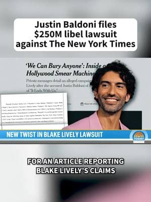 Actor and director Justin Baldoni has filed a $250 million lawsuit against The New York Times, saying they uncritically embraced Blake Lively’s narrative when reporting on her smear campaign claims, including the “calculated distortion” of texts. The Times vows to “vigorously defend against the lawsuit.” #TODAYShow