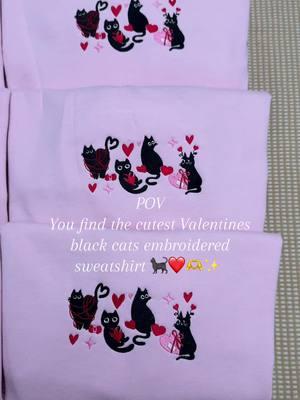 🚨 RESTOCK 🚨  The cutest Valentines Day embroidered black cat sweatshirt  🐈‍⬛🫶💕✨ #fyp #smallbusinesstiktok #ValentinesDay #valentinesdaysweater #valentinesdaytok #catsoftiktok #cat #catslovers #catsweatshirt #valentinesdaysweatshirt #TikTokShop #valentinesdaygift #valentinesday2025 