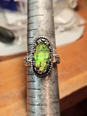 I think this one is my favorite of all the rings I've made lately. Rose cut Monarch Opal set in 925 sterling silver and is a size 5.5 #jewelrydesignsbyshelly #sterlingsilverjewelry #sterling #handmadejewelry #fyp #hippygrandma #sterlingsilver #stoner #wireartist #foryourpage #wirejewelry 