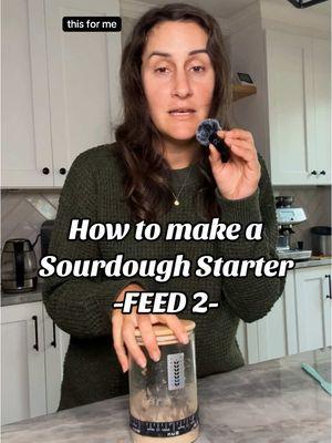 Replying to @sashaaa Recipe for 2nd feed! BE PATIENT! Don’t feed too soon with this one:  1-2-2 ratio  (1 part starter - 2 parts flour - 2 parts water) USING A SCALE (recommended) 30g starter 60g flour 60g water USING CUPS 1/8c starter 1/3c flour 1/4c water  (Water weighs more than flour, that’s why the measurements aren’t equal here and why I recommend using a scale!) Feed 3 will be posted tomorrow. What questions do you have? I’ll answer in the comments. And I’ll also go live soon to answer more questions!  #sourdoughstarter #sourdoughhelp #sourdoughforbeginners 