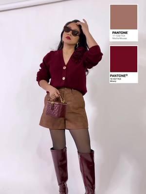 This season's color palette. @jessicaalejandro_  Blue Bow Decor Jeans: 45055930 Brown Textured Shorts: 44737618 Burgundy Rose Knit Cardigan: 43833486 #mymotf #winterfashion #brownoutfits #brownjacket #fauxfurjacket #coatseason