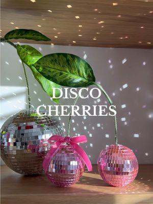 Disco Cherries 🍒🪩🎀 One of my favorite DIYs, perfect for all my Valentine’s girlies! Tutorial to come 💌 #discoballs #ValentinesDay #valentinesdiy #valentinesdecor #diyhomedecor 