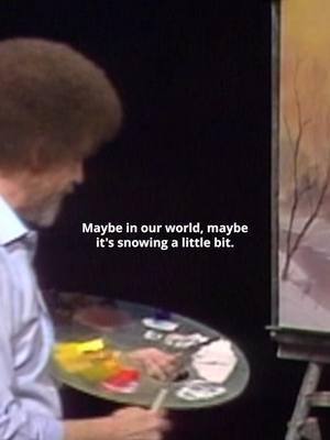 "Maybe in our world it's snowing a little bit." - Bob takes a fan brush and a palette knife to create a snowfall effect in his painting. #bobross #paintlikebobross #stories #inspirationalstories #happytrees😁🌳 #forestpainting #forestpaintings #paintingtipsforbeginners #bobrosspainting #inspirationalquotes #quoteoftheday✏️ #paintingtips #happyaccidents🤗 #nichankins #coloring #snow #paintingart #mightymountain #paintinginspiration #snowpainting