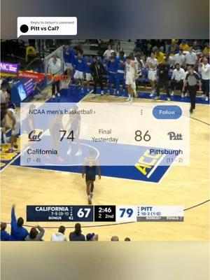 Replying to @birken Pitt is now 11-2 as they take down Cal👀 (via:@ESPN) #pittbasketball #pittpanthers #collegebasketball #collegehoops