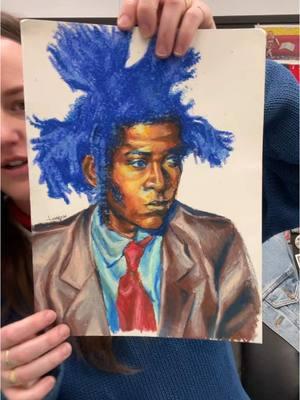 Megan really popped off on this #oilpastel #basquiat #fyp #drawing #portrait #andywarhol #publicschoolcheck #highschoolart #artteachersoftiktok 