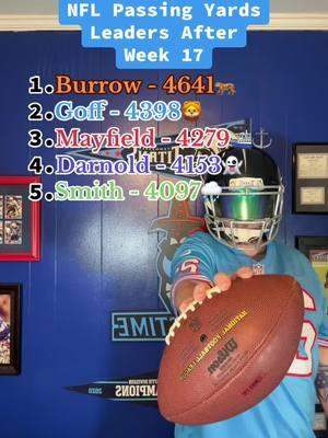 2024 NFL Passing Yards Leaders After Week 17. #fyp #2025 #2024 #NFL #NFLFootball #Week #Seventeen #Leader #Stat #Passing #Yards #Bengals #Lions #Buccaneers #Vikings #Seahawks 