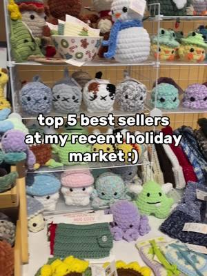 best sellers at my most recent holiday market (also last market of 2024)! 🎄✨  excited to see where 2025 goes with attending markets :) #kirasartco #market #marketsetup #crochet #crochetmarket #crochetmarketsetup #crochetsmallbusiness #SmallBusiness #smallbusinessmarket #marketseason #fallmarket #summermarket #crochetstuffedanimals #crochetplushies #crochetitems #crochetaccessories #marketprep #crochetmarketprep