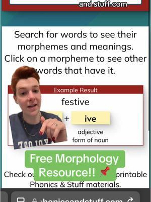 New year, more FREE literacy resources!  Morphology is the study of morphemes (units of meaning). For longer words with multiple morphemes, breaking words down by morpheme is helpful for decoding and comprehension through vocabulary building! Love this resource.  I start morphology instruction in 1st grade with meaning units like -s (plural), -ed (in the past), -ing (happening right now)! Start with small, high-utility morphemes and move to trickier ones like -ive or -tion  #morphology #teacherresources #scienceofreading #readingcomprehension #readingvocabulary #earlyliteracy #homeschooltip #tutoring #readingintervention #learntoread #learnenglish 