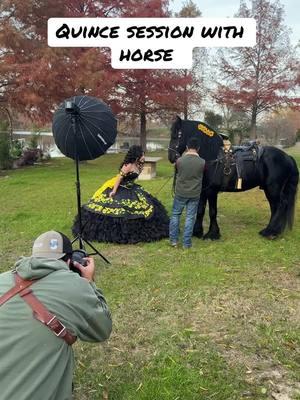 Quince session with black horse.  Ladies, let’s create your masterpiece.  Session @elrancholas4riatas @Fermin Gutierrez  #quince #quinceañeras #foto #dallasquinceanera #fortworthquinceanera