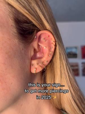 Tag the person you want to get a new ear piercing with in 2025 ✨ I just hit 20 on this ear, but I can’t help but want more 🙊 #piercing #piercings #piercingtok #piercingsoftiktok #earpiercing #pierced #piercedears #piercedgirl #earring #earringstack #earringstyle #studs #2025goals 