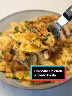 Chipotle Chicken Alfredo Pasta for WEIGHT LOSS 🤤 Pasta is NOT the enemy when it comes to weight loss. You can still enjoy a flavorful, macro friendly, voluminous meal centered around pasta. This recipe is the perfect example! 💪🏽 Macros (per serving) ⬇️ 586 calories 51g protein 64g carb 14g fat Servings: 6 Pasta sauce ⬇️ 1/4 cup light butter 1 tbsp minced garlic 2 cup milk 1/2 cup half and half 2 tsp salt 1 tsp paprika 1 tsp Italian seasoning 1/4 cup cream cheese 42g Parmesan 1/2 - 1 cup pasta water (depending on how thick you want the sauce) 1/2 cup chipotle adobo sauce Pasta ⬇️ 448g bowtie pasta (cook according to packaging) Salt Save 1 cup pasta sauce Chicken ⬇️ 2 lb boneless skinless chicken breast 1/2 tbsp olive oil 1/2 tbsp salt 1/2 tbsp garlic powder 1/2 tbsp paprika 1 tsp black pepper 1 tsp Italian seasoning ➡️ air fry 12-14 minutes, 375 degrees #pasta #alfredo #healthy #chickenalfredo #EasyRecipe #macrofriendly #caloriedeficit #weightloss #fatloss #lowcalorie #highprotein