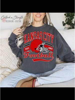 New arrival in the shop and one of my favorites! Kansas City Football retro crewneck on Comfort Colors #kansascitychiefs #chiefs #chiefskingdom #chiefsnation #chiefsfootball #NFLPlayoffs #kckingdom #redkingdom 