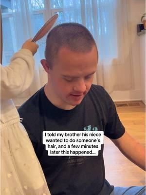 the way he volunteered even though he hardly has any hair… 🥹 #bestuncle #wholesome #downsyndrome #sweetness #wholesomeplottwist #cute 