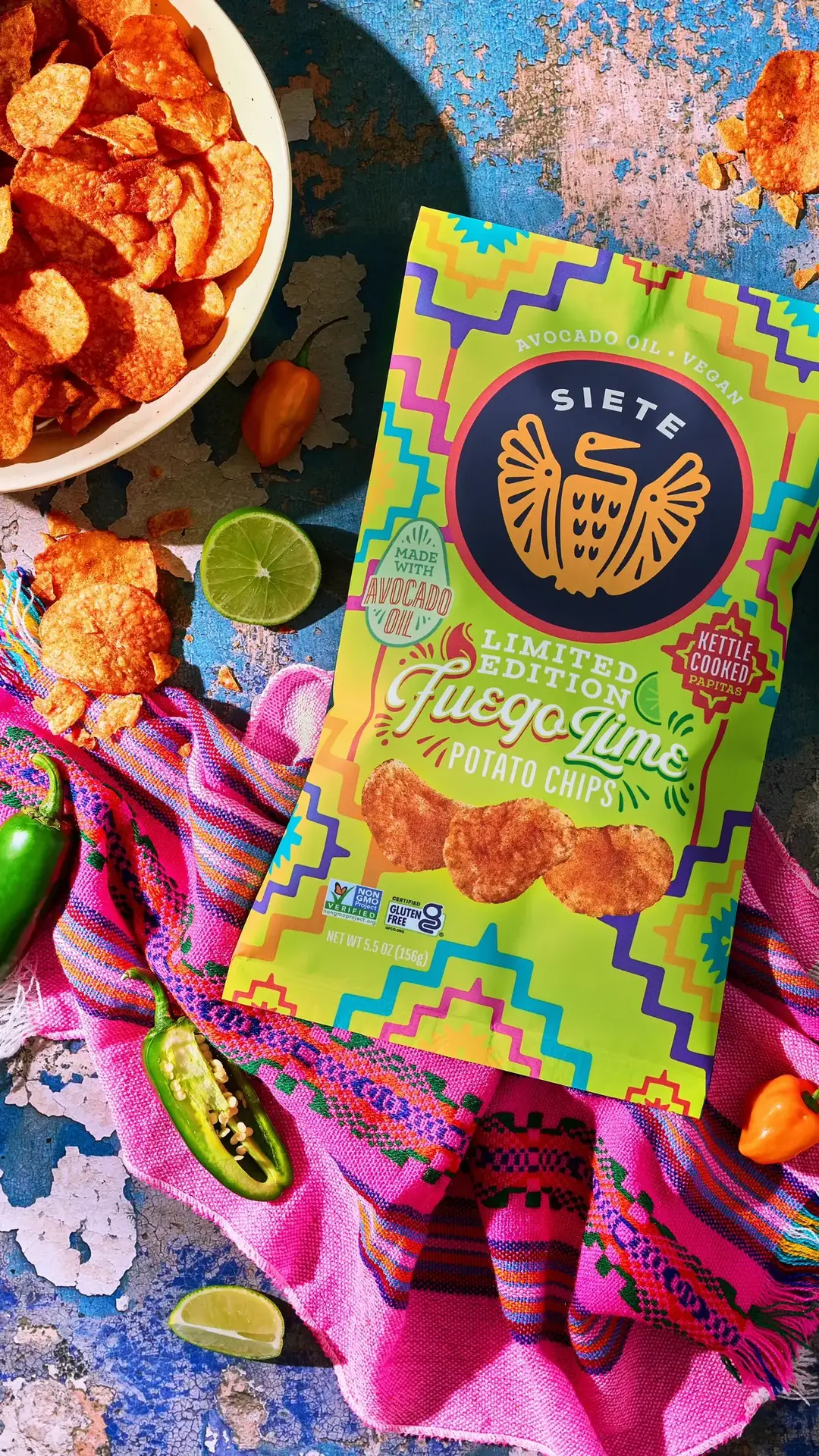 Introducing the first (😉) new product of 2025: our NEW Kettle Cooked Fuego Lime Potato Chips! Available for a limited time at @target stores near you. 🥳 Inspired by our memories of enjoying papitas preparadas at Mexican snack shops, we created these Kettle Cooked Fuego Lime Potato Chips with thoughtfully selected ingredients like avocado oil, lime, and our favorite fuego seasoning. They're delicious, perfectly spicy, and zesty from lime, too! ¡Buen Provecho! #sietefoods #newproduct #targetfinds #target #limitededition