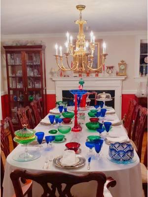 Replying to @Lidia Hassell Well I was certainly inspired and here is the #glassdisplay I came up with. It really is a beautiful vase and the timing of your beautiful gift was too perfect not to make it a star of the #tablescape at the #1925houseonthehill #glasscollector #vintageglass 