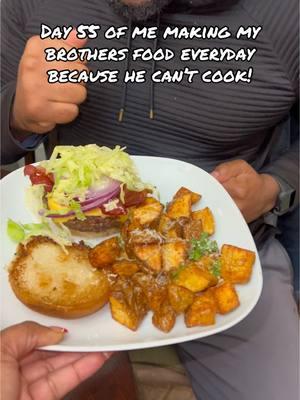 I’m just trying to be a good sister I guess 🤷🏽‍♀️ Parmesan Truffle Potatoes too, so good!  #Foodie #burgers #trufflefries #dinnernight #cantcook #familyfun 