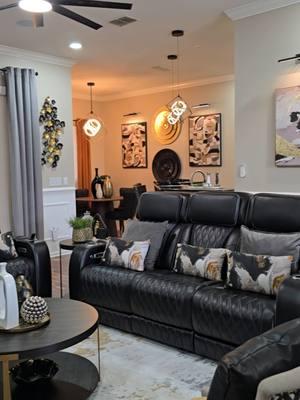 Black Interior Design accented with gray and gold. Layed back and relaxing decor!!! #interiordesign #decor #Blackandgolddecor  #livingroomdecor #maximalist #maximalistdecor  #creatorsearchinsights 