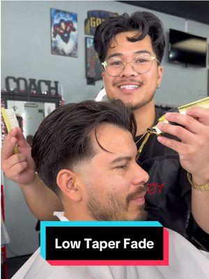 Low Taper Fade😮‍💨 The low taper fade is perfect for this head shape. It allows for more darkness to show contrast to the fade. The brushback is a versatile haircut for straight hair. #iebarber #lowfade #midtaper #lowtaperfade #straighthair #dropfade #lowtaper