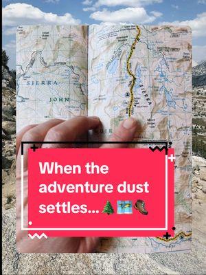 I opened the John Muir Trail map we took on our thru-hike and found Sierra Nevada dust sprinkled among the memories with each turn of the page… 🌲🗺️🥾 #thetrek #johnmuirtrail #hikingadventures #hikewithme #hiketok #thruhike #backpacking 