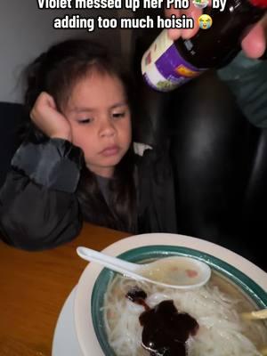 She accidentally squeezed the bottle too hard.🤣  #famILY #eatwithus #pho #photiktok #mukbang #foodies 