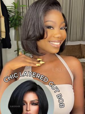 Our chic layered cut bob wig will keep you looking casual yet stylish 💇‍♀️ Only $99 + Free shipping now, searching "1099" in my bi-o to find the same wig⬆️ #fyp #foryoupage #trending #ilikehairwig #bobwig #layeredhaircut #layeredwig #gluelesswig #wigreview #blackgirlmagic