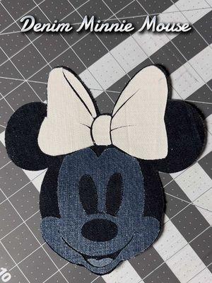 Patchwork Denim Minnie Mouse. I made some use of some denim scraps I have saved. What should I put this on?! #creatorsearchinsights  #reworkedclothing #oldclothesrecycle #denimondenim #upcyclingfashion #upcycle #denimdiy #bluejeans #minniemouse #Disney 