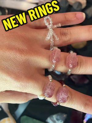 🎀BRAND NEW RINGS🎀 Check out our assortment of new fully adjustable bow rings and stretchy pixiu rings. They fit a wide variety of finger sizes. Looking for a specific crystal to match your new year intention? Comment down below and we will help you chose 💖✨ #newyearintention #crystaljewelry #pixiu #coquettecore 