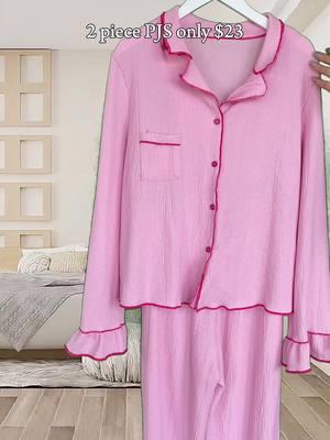 2 Pieces Women's Minimalist Lapel neck flounce sleeve pocket blouse & elastic waist pants pyjama loungewear set#pajamas #pjs #pj #pyjama #TikTokShop #tiktokshoping #spotlightfinds #springoutfit #springsale 