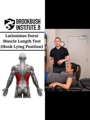 🔴 Latissimus Dorsi Muscle Length Test Video clip from the online course "Muscle Length Testing": The course counts for 2 credits toward the Brookbush Institute certifications and is pre-approved continuing education. Watch the full video and take the course! Go to our profile 👉 @BrookbushInstitute Click on linkin.bio/brookbushinstitute Choose this image 🔵 Brookbush Institute offers: • Certified Personal Trainer (CPT) Certification • Human Movement Specialist (HMS) Certification • Integrated Manual Therapist (IMT) Certification • 180+ CEC-approved courses • Courses on desktop or mobile • 500+ videos & 500+ articles • New features and content added weekly! 🔴 Completing courses and certifications has never been easier, and the quality of courses has never been higher! #humanmovementspecialist #effectivetreatment #athletictrainer #correctiveexercisecertification #fitnesscertification #correctiveexercisespecialist #correctiveexercise #rehab #physicaltherapy #physicaltherapist #humanmovementscience #sportsmedicine #sportsperformance #posturecorrection #performancecoach