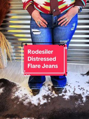 Do you blow out every hole in every pair of distressed jeans you've ever had?  Us too!  So we decided to find a flare that has patches behind the holes to keep that from happening.  Who wants to throw away their favorite pair of jeans? The Rodesiler Flares are the epitome of the perfect distressed jean.  The holes that would get bigger have patches, and the holes that are in places with less movement don't, to get the full look of distressing.  Trust me, you'll want to add a pair of these to your wardrobe, stat! #westernjeans #westernfashion #petra #jeans 