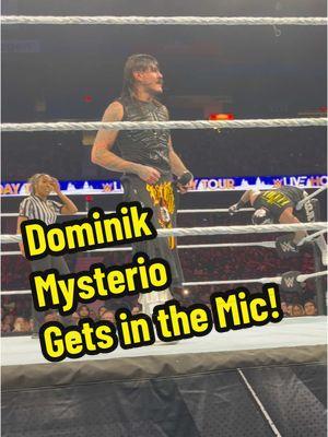 The #boos are so loud it’s hard to hear what #dominikmysterio said! (If anyone can comment below on his exact words I appreciate it! ❤️) He #wrestle against his dad #reymysterio at #wwechicago house show! #WWE #wweraw #judgementday #taunting #lwo #prowrestling #prowrestlingtiktok #wrestling #wrestler #wrestletok #wrestlingtiktok #wrestlingtok #ringside 