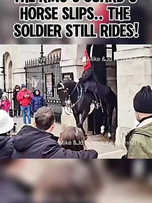 The king’s guards horse slips .. the soldier still rides ! #kingshorse #royalguard #horseguardsparade #fyp #military #foryou #viralvideo #police #kingguard #royal #royalhorse #royalfamily #kingsguard 