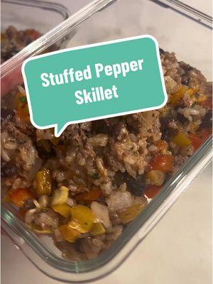 STUFFED PEPPER SKILLET 1 lb ground beef 3 bell peppers, any color, chopped 1 c red onion, diced 1 small squash, diced 1 small can black beans, rinsed and drained 1 c salsa 1.5 c rice 1/2 c crumbled cotija 1 c shredded mozzarella 1 tsp dried basil Salt and Pepper to taste Preheat oven to 400 F. Cook beef on stove in a large skillet until cooked through. Once cooked, drain grease. Add peppers, onion, squash, beans, salsa, rice, cheeses, and seasoning and combine. Add to oven and cook for about 15-20 minutes or until veggies are cooked. Top with extra cheese and let melt. Enjoy!  Be sure to LIKE + SAVE + FOLLOW for more meal prep inspiration ✨✨   🍓🍓🍓🍓🍓🍓🍓🍓🍓🍓🍓🍓🍓🍓🍓🍓 #healthymealprep #foodandfitness #fitness #fitnessfood #mealprepmotivation #mealprep #healthylifestyle #healthyrecipes