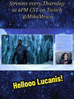 Hellooo Lucanis! I think Aster looks so good in this lighting- I wonder if the Demon of Vyrantium feels the same? 🫣 #dragonage #dragonagetheveilguard #datv #veilguard #theveilguard #lucanisdellamorte #twitch #twitchstreamer #smallstreamer 