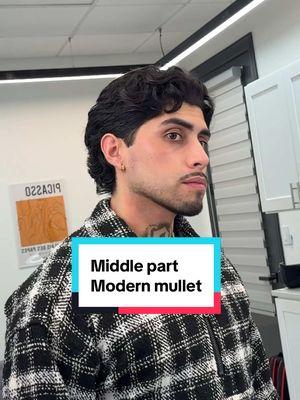 How to ask for middle part modern mullet 💈 #dallasbarber #fortworthbarber #menshairstyle #middlepart #hairtransformation 