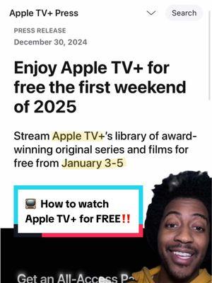 🗣️ FREE APPLE TV+ 📺 Watch @Apple TV for free this weekend (01/04-01/05) — no purchase necessary!  #appletv #appletvplus #apple #applenews #streaming #tv #wicked #january4 #0104 #2025 #watchthis 