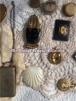 Can you spot the piece that completed my collection? #compacts #vintagecompact #vintagefashion #vintageaccessories #vintageaesthetic #coquette #coquetteaesthetic #coquettecore #dollcore #fairycore #vintagecollection #vintagecosmetics #vintagemakeup #vintagecollector 