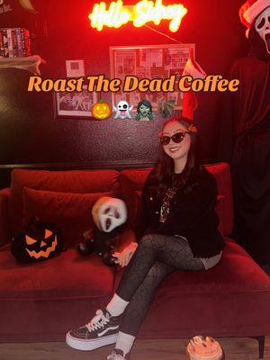 @Roast_The_Dead_Coffee has been on my must try list and im so happy i finally got to go! The coffee is so good and spooky 🎃 The atmosphere is awesome 👻🩸🧟‍♀️  #coffeeshop #spookycoffeeshop #spookyvibes #spookyaesthetic #halloweenaesthetic #halloweenlife #halloweenobsessed #halloweenlifestyle #halloween365 #halloweentok #fyp #fy 