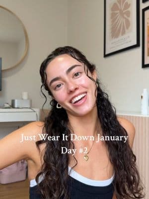 Just wear it down january day two! #curlyhairroutine #curlyhair #wavyhair #wavyhairroutine  Top is free people and lululemon sports bra underneath 