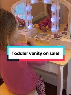 the cutest vanity for your little ones is on sale! #vanity #vanitymirror #vanitymakeup #vanitysetup #vanitytour #kidsmakeup #toddlerplay #toddlerfun #toddlertoys #toddlertok #toddlermama #momofgiris #girlythings #girlytok #girlystuff 