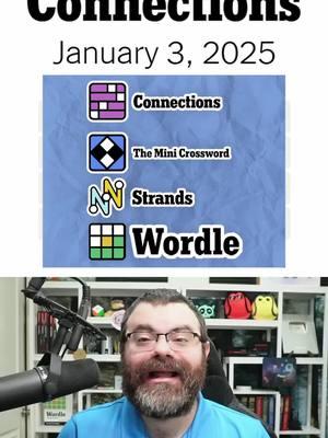 NYT Games Jan 3rd, 2025 Connections, Mini Crossword, Strands, and Wordle #nytconnections #minicrossword #strands #wordle #wordletok #wordgames #rangsk