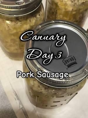 And that’s a wrap on Day 3 of Canuary! Tomorrow is BBQ pork so stay tuned! 🫙 #canuary #canuary2025 #pressurecanning #foodpreservation #forjars #homestead #homesteading #porksausage #cantry #pantry #budgetmeals #sausagegravy #sahm 