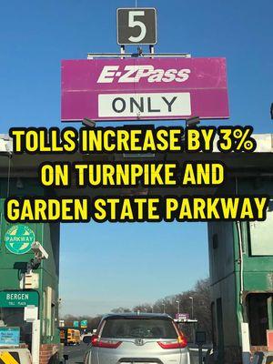 HAPPY NEW YEAR! Tolls on the Garden State Parkway and Turnpike have once again increased by 3%. #newjersey #njnews #nj #jersey #northjersey #centraljersey #southjersey #tolls #turnpike 