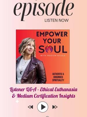 🌟 New Episode: Listener Q&A - Ethical Euthanasia & Medium Certification Insights 🎙️ Link to the full episode: https://www.buzzsprout.com/2337838/episodes/16294326 Imagine being faced with one of life's most profound choices—assisted euthanasia. I had a heartfelt conversation with Joey from the Netherlands, sharing my unwavering support for respecting individual choices in this sensitive matter. Together, we navigate the complex emotions and ethical considerations involved, emphasizing the need for a compassionate and safe environment for those making such difficult decisions. I extend empathy to all affected by these circumstances, acknowledging the deeply personal nature of this topic. Curiosity doesn't stop there, as we question the practices behind medium certification with resources like the Forever Family Foundation and the Windbridge Institute under the spotlight. I scrutinize the transparency and motivations of these certifications, raising concerns about the obligations they impose on mediums. Exploring the rich tapestry of our listener community, from architects to high school counselors, we celebrate the unity inspired by our shared curiosity about the spirit world. As always, I invite listeners to keep the conversation alive by submitting questions through my website, mediumnicole.com. 🎧 Listen to the Empower Your Soul Podcast all major podcast channels, and watch on YouTube! 💫 Want a Free Reading or have a question for the podcast? Head to www.MediumNicole.com/Podcast ******** ⭐ International Evidential Medium Nicole 🎙️Empower Your Soul Podcast 💜 All readings & payments go through my website @ www.MediumNicole.com #empoweryoursoul #podcast #giveaway #alignment #awakening #spirituality #soul #mediumship #akashic