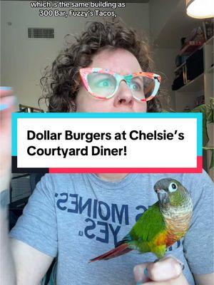 Dollar Burgers in Downtown Des Moines! #burger #Foodie #dinnerspecial #desmoines #greenscreen #downtowndesmoines #dsm #dsmia #iowa #midwestlife #midwestliving #datenight #conure #birdsoftiktok #restaurant #RestaurantReview 