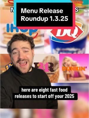 We’ve got new fast food releases inbound now that 2025 is rockin and rollin.  On the today are actually quite a few RETURNING fan favorites, including Dairy Queen’s Reese’s Pieces Cookie Dough Blizzard, Jimmy John’s Kickin’ Ranch, Whataburger’s Monterey Melt, and plenty more fresh options from IHOP, Baskin Robbins, etc.  Are you excited for any of these new menu items? #foodnews#fastfood#dairyqueen#jimmyjohns#ihop#whataburger#icecream#restaurant#FoodTok#burger#fyp 